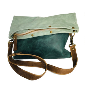Leather Foldover Crossbody Bag For Women in Dark Turquoise and Mint - READY TO SHIP